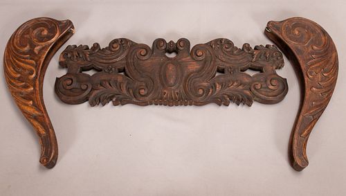 AMERICAN CARVED OAK WALL ORNAMENTS 3 PIECES H 10-20" W 9-30" 
