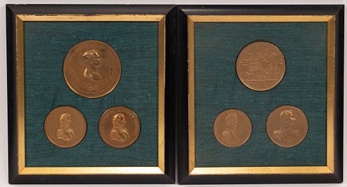 ZACHARY TAYLOR AND SMYRNA MARITIME BRONZE MEDALLIONS SIX IN TWO FRAMES H 11" W 10" 