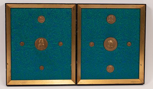 GEORGE  WASHINGTON  BRONZE MEDALLIONS  10 IN TWO FRAMES H 13" W 11" 