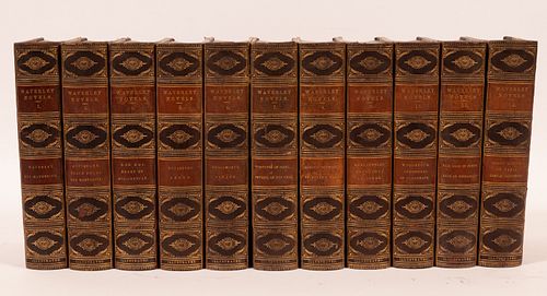 SIR WALTER SCOTT, "WAVERLY NOVELS" PARTIAL BOOK COLLECTION, C. 1867, 11 PCS, H 8", W 1.5" 
