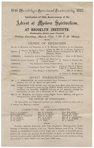 Spiritualism Handbill. Advent of Modern Spiritualism at Brooklyn Institute