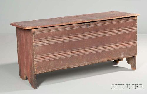 Red-painted Pine Crease-molded Six-board Chest