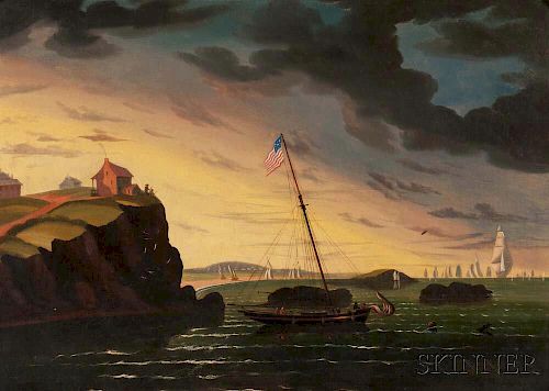 Thomas Chambers (New York/England, 1808-1869)      American Shore Scene, Possibly a Nahant, Massachusetts, View