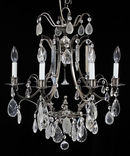SILVER AND CRYSTAL CHANDELIER H 28'' W 21'' 