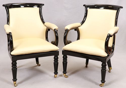 REGENCY STYLE OPEN ARM CHAIRS, PAIR H 34" 