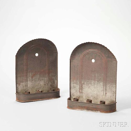 Pair of Three-candle Tinned Sheet Iron Sconces