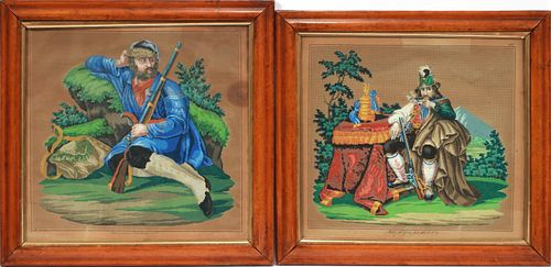 BERLIN HAND COLORED PRINTS FOR NEEDLEPOINT WOOL PICTURES, 19TH.C. TWO H 14" W 15" 