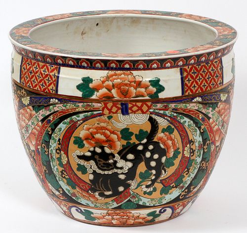 CHINESE PORCELAIN HAND PAINTED PLANTER, H 12", DIA 15" 