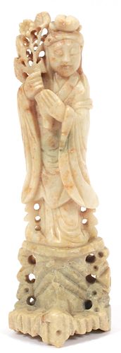 CHINESE CARVED SOAPSTONE QUAN YIN C. 1900 H 8.5" 