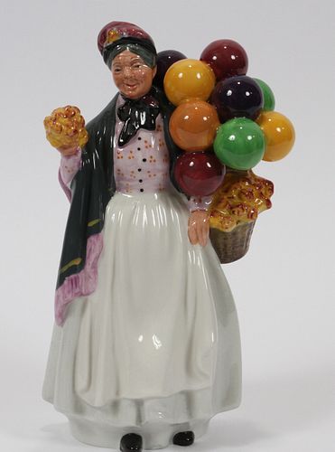 ROYAL DOULTON HAND PAINTED FIGURE, "BIDDY PENNY FARTHING" H 8 3/4" 