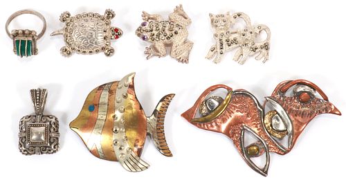 STERLING AND MIXED METAL BROOCHES ETC. 7 PCS.  