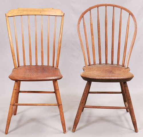 AMERICAN PRIMITIVE PINE SIDE CHAIRS, C. 1800, TWO 