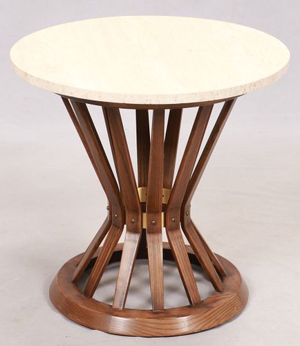 MARBLE TOP ROUND LOW TABLE, CONTEMPORARY. H 28" DIA 25" 