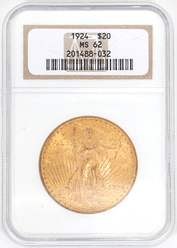 U.S, $20.DOLLAR GOLD COIN, 1924, H 7", W 4" SLEEVE 