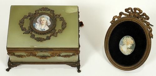 FRENCH ONYX DRESSER BOX AND FRAMED CAMEO 2PCS L 4.5" 