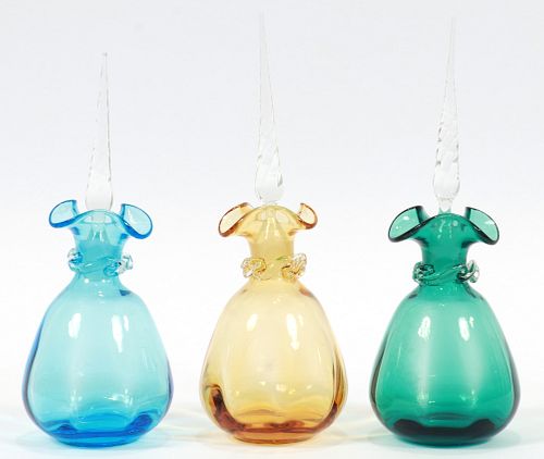 MURANO  GLASS PERFUME BOTTLES, 3 PCS. H 8.5", DIA 3.5" 