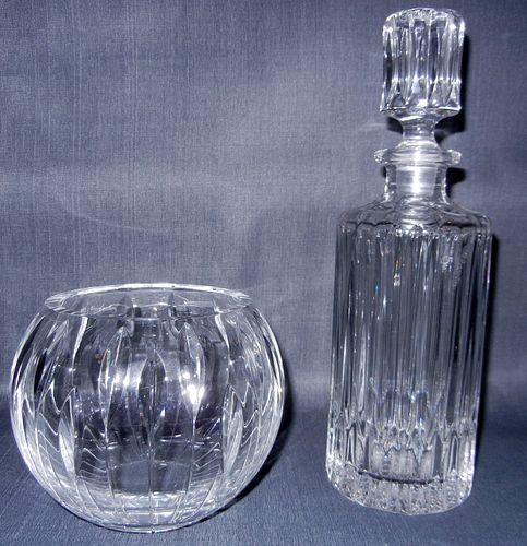 CUT CRYSTAL VASE AND DECANTER, 2 PCS., H 5" & 11" 