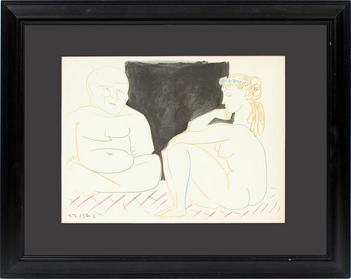 AFTER PABLO PICASSO LITHOGRAPH, 1954, H 10", W 13", LA COMEDIE HUMAINE 
