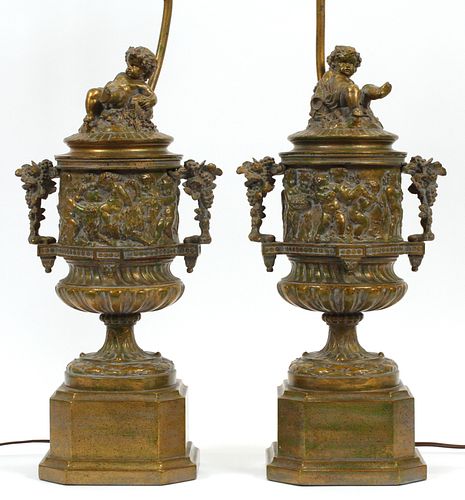 FRENCH METAL TABLE LAMPS, PAIR, H 18" 