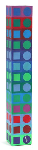 VICTOR VASARELY (FRENCH/HUNGARIAN, 1906-97), WOOD & PLASTIC SCULPTURE, #39/50 H 25.75", W 4", D 4" "MC 31" 