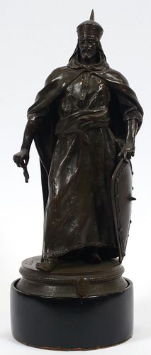 GEORGES CHARLES COUDRAY (FRENCH, 1883-1903), BRONZE, SCULPTURE EARLY 20TH C. H 13 1/4", DIA 5 1/2", GUERRIER OTTOMAN 