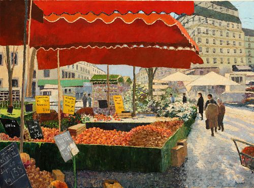ANDRE BARDET (FRENCH 1909 - 06) OIL ON CANVAS H 35" W 46" 'LES ORANGES' 