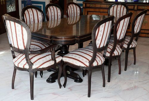 LOUIS XVI STYLE DINING TABLE & 8 CHAIRS, H 31", W 80", D 41" (TABLE) 