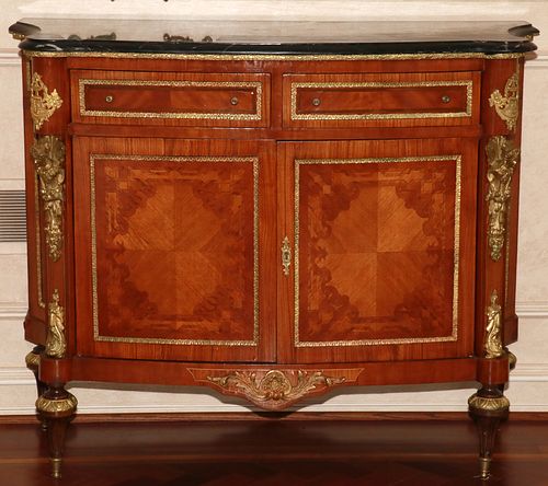 LOUIS XVI STYLE MARBLE TOP AND FRUITWOOD COMMODE, H 40", W 49"