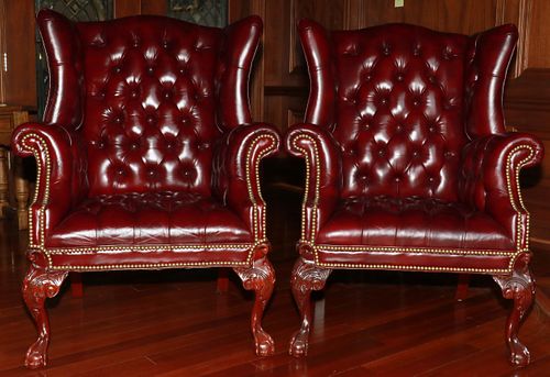 CHIPPENDALE STYLE MAHOGANY CHAIRS, PAIR, H 44", W 34", D 30"