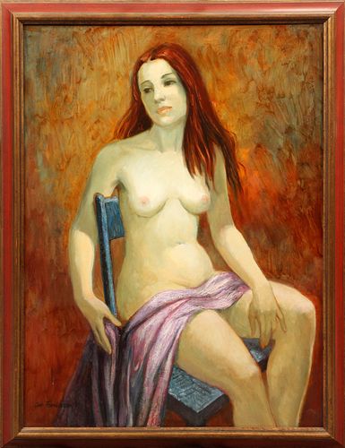 CURT FRANKENSTEIN (AMER, 1920-09), OIL ON CANVAS, 1984, H 40", L 30", SEATED NUDE 