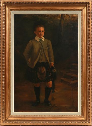 OIL ON CANVAS, H 37", L 23", YOUNG SCOTTISH MAN 