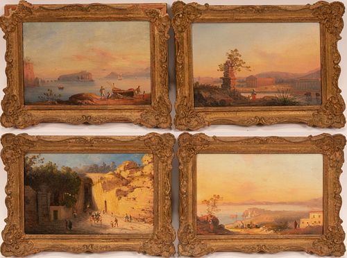 JOHANN JAKOB FREY (SWISS, 1813-65), OIL ON PANEL, 4 PCS, H 5.5", W 8.25", "VIEWS IN & AROUND NAPLES" 