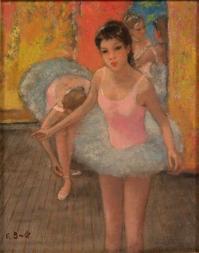 FRANCOIS GALL (FRENCH, 1912–1987) OIL ON CANVAS H 11" W 9" BALLERINAS, PARIS 