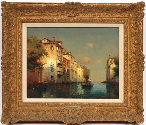 ANTIONE BOUVARD SR.  (FRENCH 1870 - 1955 ) OIL ON CANVAS H 10.25" W 13.75" A VENETIAN CANAL 
