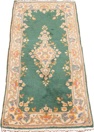 KERMAN PERSIAN WOOL RUNNER H 4'4" W 2' GREEN GROUND WITH FLORAL DESIGN 