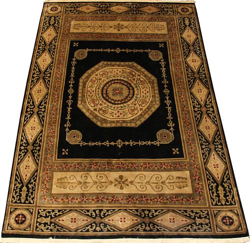 INDIAN HAND WOVEN WOOL CARPET, W 6' 1", L 9' 1"