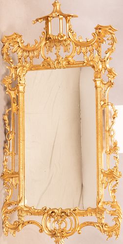 CHIPPENDALE STYLE GILT WOOD MIRROR, H 63", W 32"