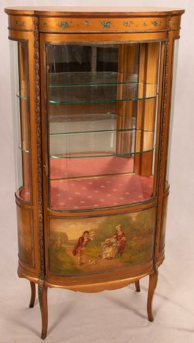 FRENCH VERNIS MARTIN HAND PAINTED AND GILT DISPLAY CABINET, H 62", W 30"