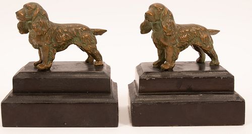 BRONZE PATINATED SPANIEL BOOKENDS, PAIR, H 5", W 4.5"