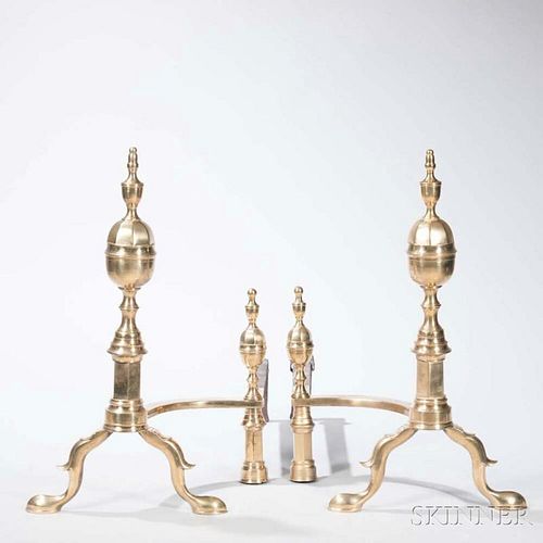 Pair of Brass and Iron Faceted Lemon-top Andirons