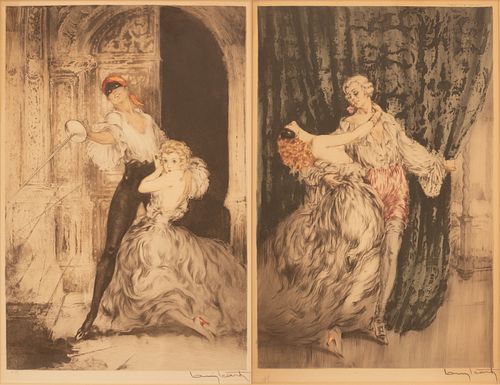 LOUIS ICART, ETCHINGS WITH DRYPOINT, 1928, TWO H 20" W 13" DON JUAN AND CASSANOVA 