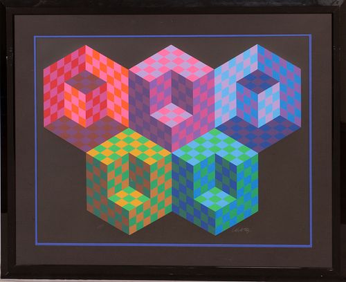 VICTOR VASARELY (FRENCH/HUNGARIAN, 1906–1997) SCREENPRINT IN COLORS, ON HEAVY WOVE PAPER, 1988 H 29.5" W 39.5" HEXA 5 