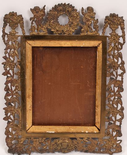 BRONZE PICTURE FRAME, GILT WOOD LINER, 19TH C, H 14", W 11" 