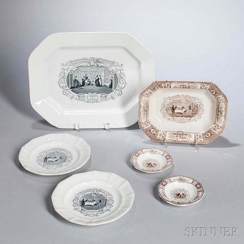 Six Staffordshire Transfer-printed Boston Mails Table Items