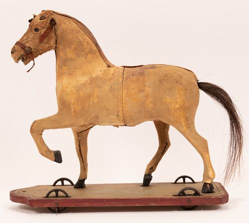 HORSE PULL TOY C. 1900 H 12" W 12" D 3 1/2" 