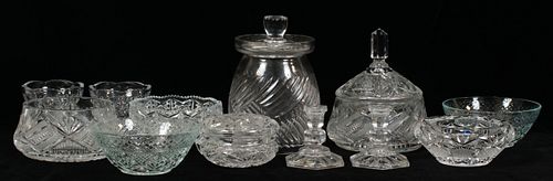 CRYSTAL CANDLESTICKS, DISHES & CANNISTERS, 12 PCS, H 2.5"-8"