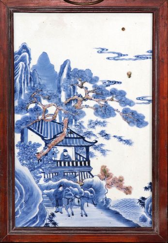 CHINESE QING, BLUE & RED PORCELAIN PLAQUE, H 16", W 10" (IMAGE) 