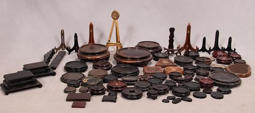 ORIENTAL TEAKWOOD DISPLAY  STANDS & EASELS, APPROX. 85 PCS, H .5"-13"