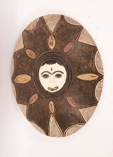 AFRICAN CARVED WOOD SHIELD, H 25", W 20"