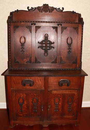 FLAME GRAIN MAHOGANY FALL FRONT CABINET, H 6', W 3' 9"